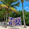 Blue - Lined Cartoon Faces Quick Drying Bath Towel Microfiber Beach Towel - Light Weight Swimming Camping  Yoga Beach Out