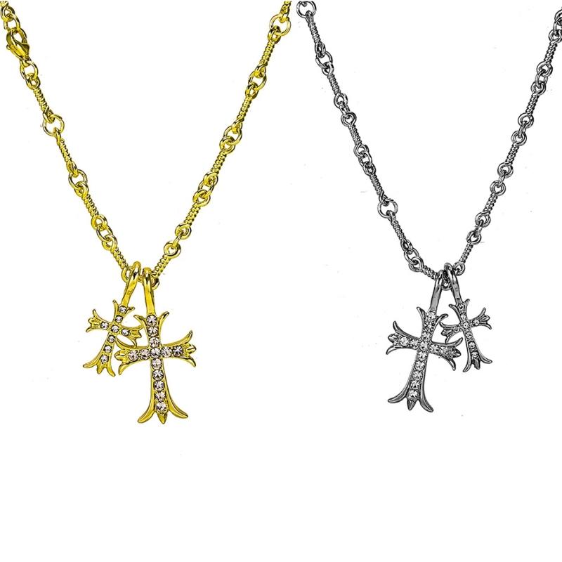 Double Cross Pendant Necklace for Women Girl Silver/Gold Metal Alloy Neck Chain Trend Fashion Necklace Jewelry Gift