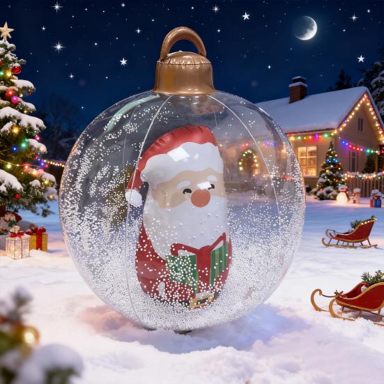 Boule de Noël Gonflable Transparente avec Lumières Décoration de Noël Extérieure en PVC Ornement Flocon de Neige Rempli de Mousse Fausse Boule de Cristal pour Décor Festif