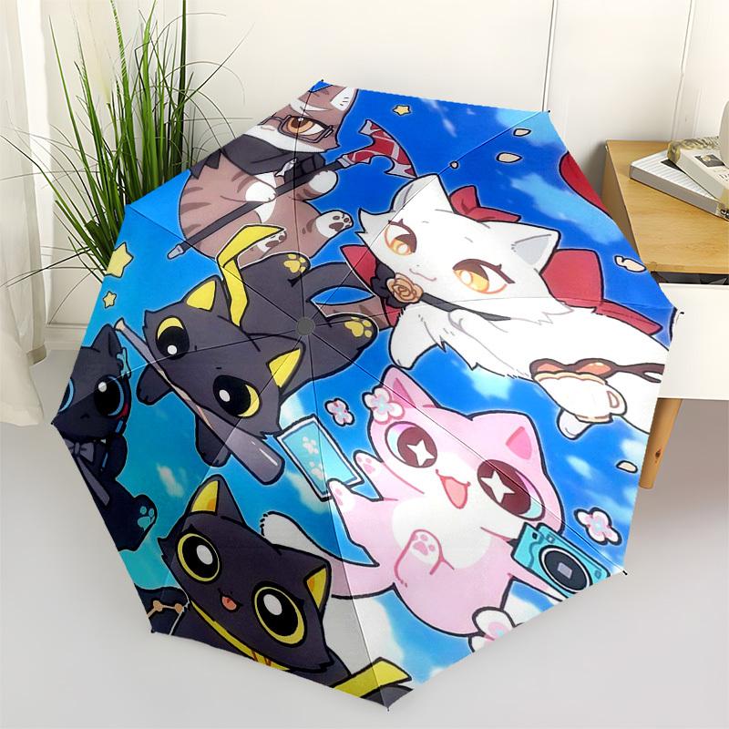 

1pc Outdoor Umbrella with Cute Cat Characters - Automatic Opening/Closing, Portable 3-Fold Design, 8-Bone Iron Frame - Perfect Gift for Fans, Tra