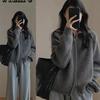 WTEMPO Long Sleeve Knit Sweater Women Spring Autumn Retro Korean Style Lapel Zip-up Knit cardigan Loose Thickened Outerwear