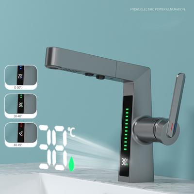 Nuovo Rubinetto Lavabo Bianco Ottone Senza Piombo Monoleva Display Digitale Caldo e Freddo Estraibile Miscelatore Scorrimento Rubinetto Lavello Miscelatore Bagno