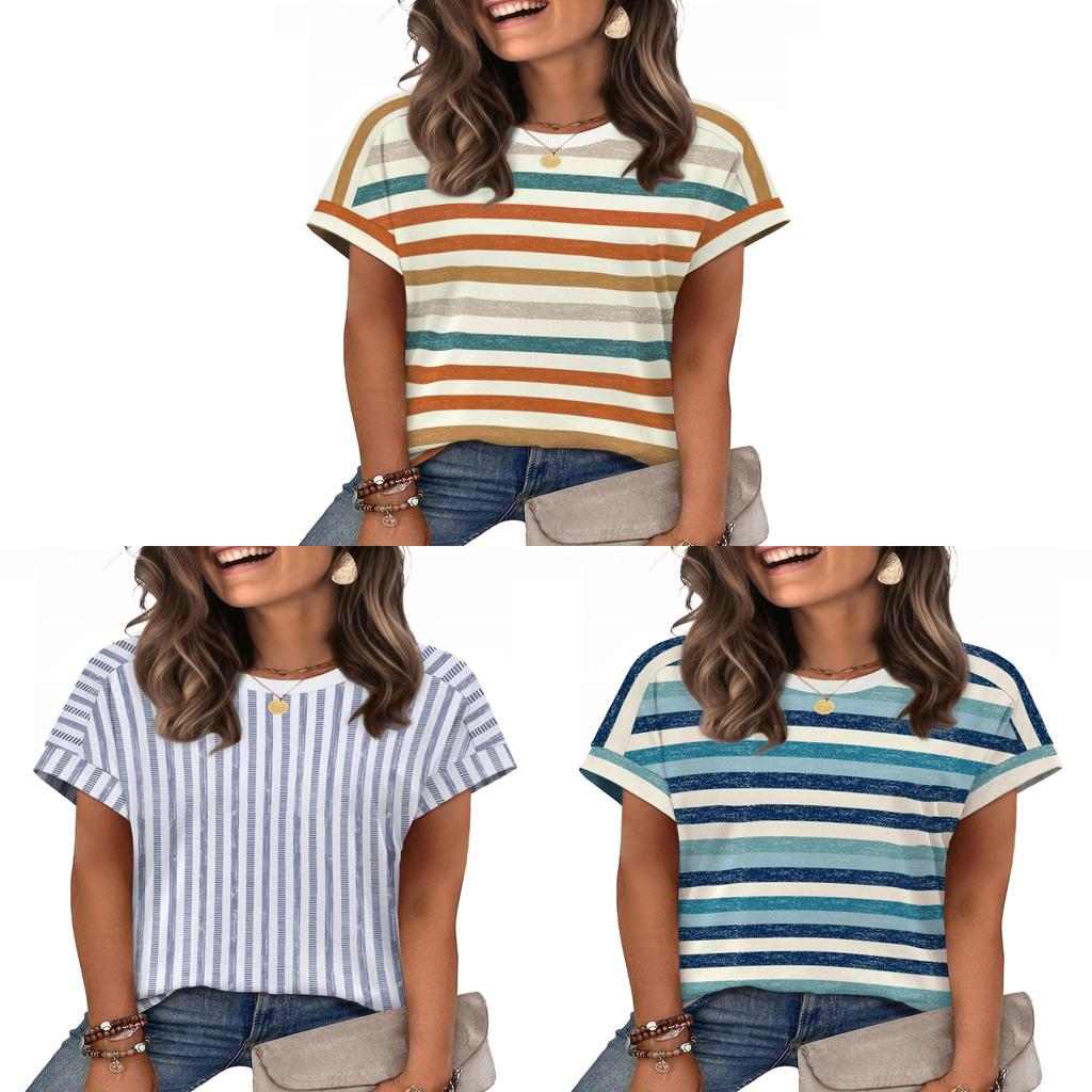 Casual Striped T Shirt For Women With Polyester Fabric Summer Comfort For Daily Wear
