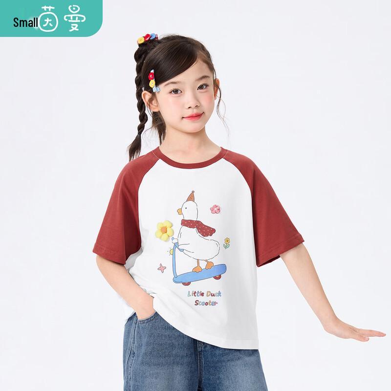 Girls Summer Cartoon Print Raglan T-shirt 130 красный