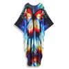 EDOLYNSA 2024 Plus Size Bunter Schmetterlingsdruck Handgestrickt V-Ausschnitt Lässiger Kaftan Damen Hauskleid Sommer Beachwear Badeanzug Cover Up Q1634