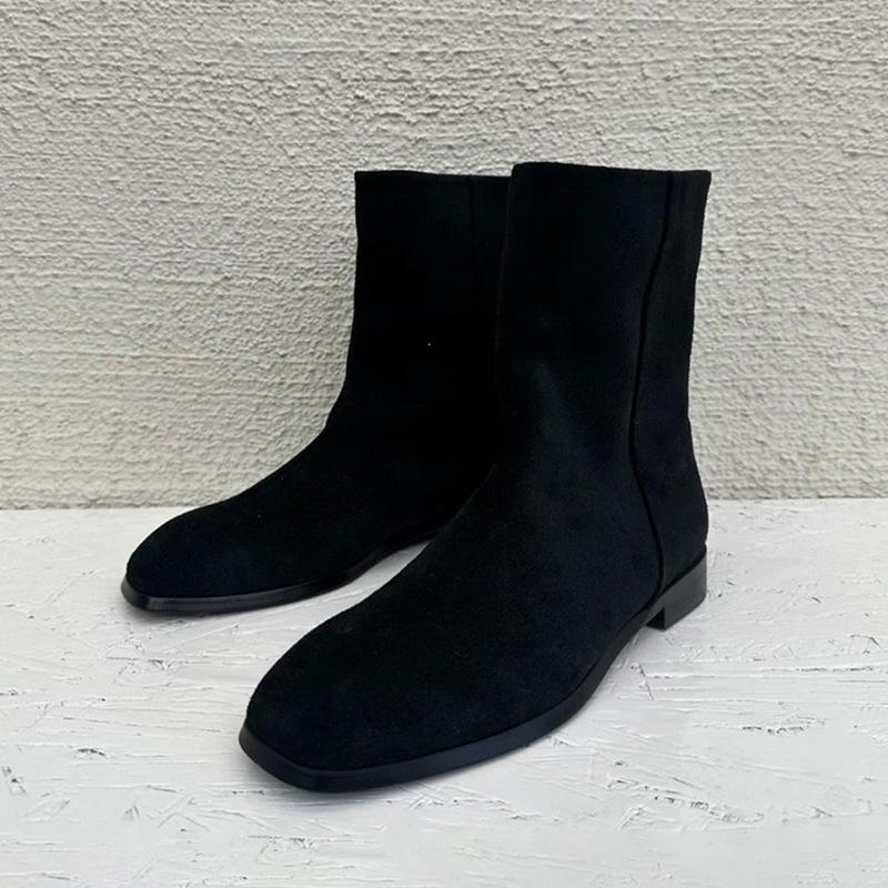 

Версия в стиле ретро, замшевые ботильоны с квадратным носком и плоской подошвой, 25 новых осенне-зимних кожаных минималистичных универсальных тонких ботинок, ботинки Мартин 35 чёрный