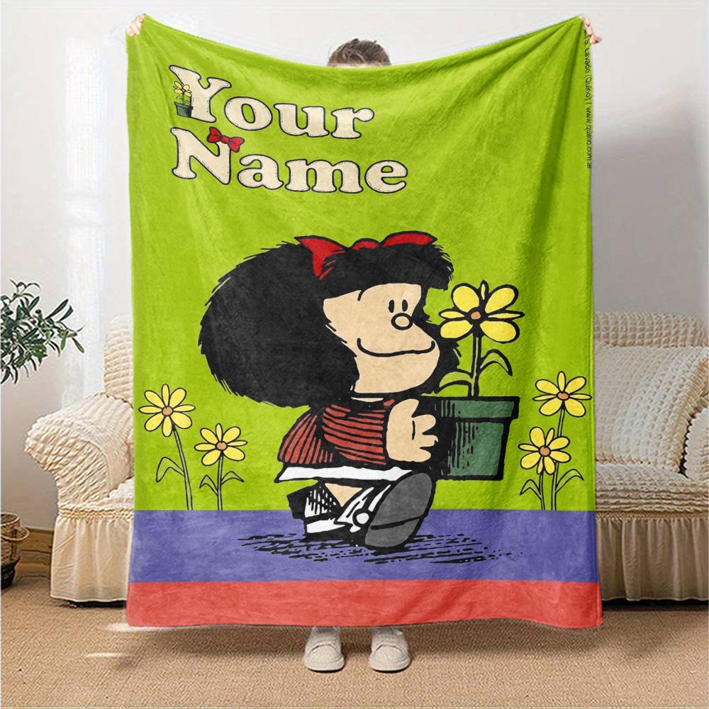 Name Custom Mafalda Cartoon Print Flannel Blanket High Quality Warm Comfortable Cover for All Seasons Perfect for Gifts Home Decor