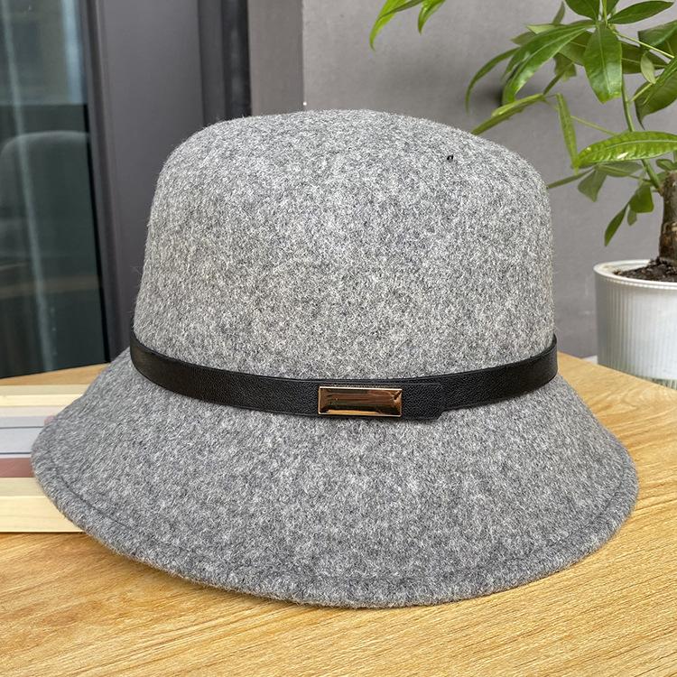 Belt Decoration Retro Elegant Basin Hat Men'S And Women'S Simple Fisherman'S Hat Woolen Fashion Hat