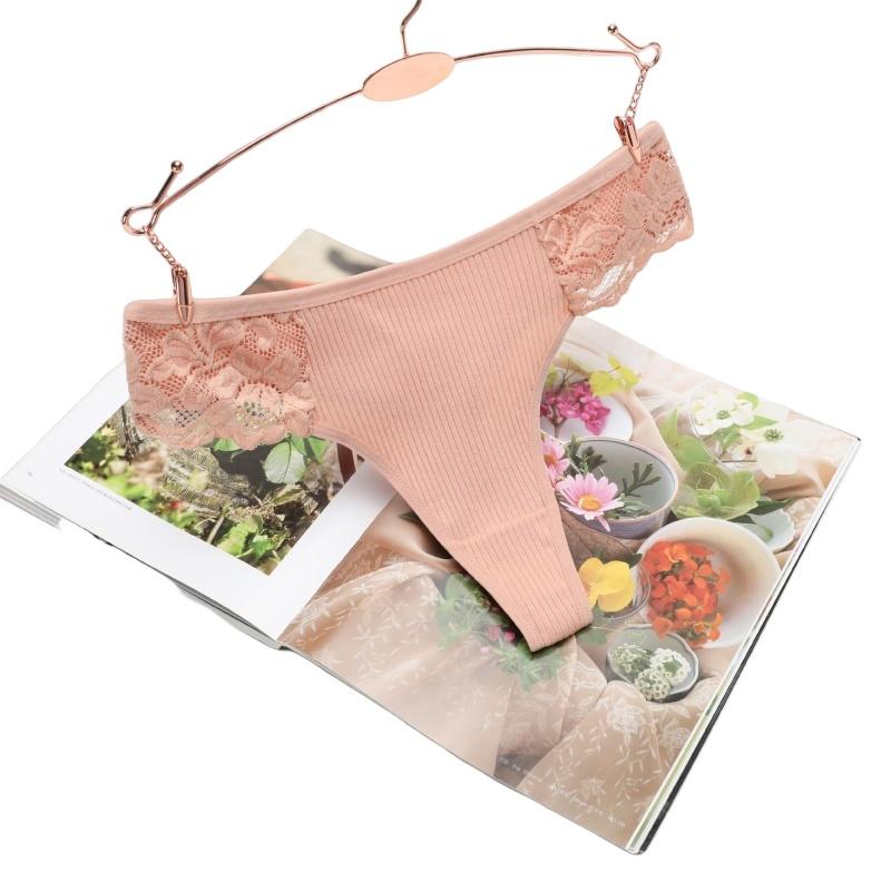 3Pcs/Set Women Cotton G-string Panties Female Underpants Breathable Underwear Solid Color Thongs Lace Trim Comfort Sexy Lingerie