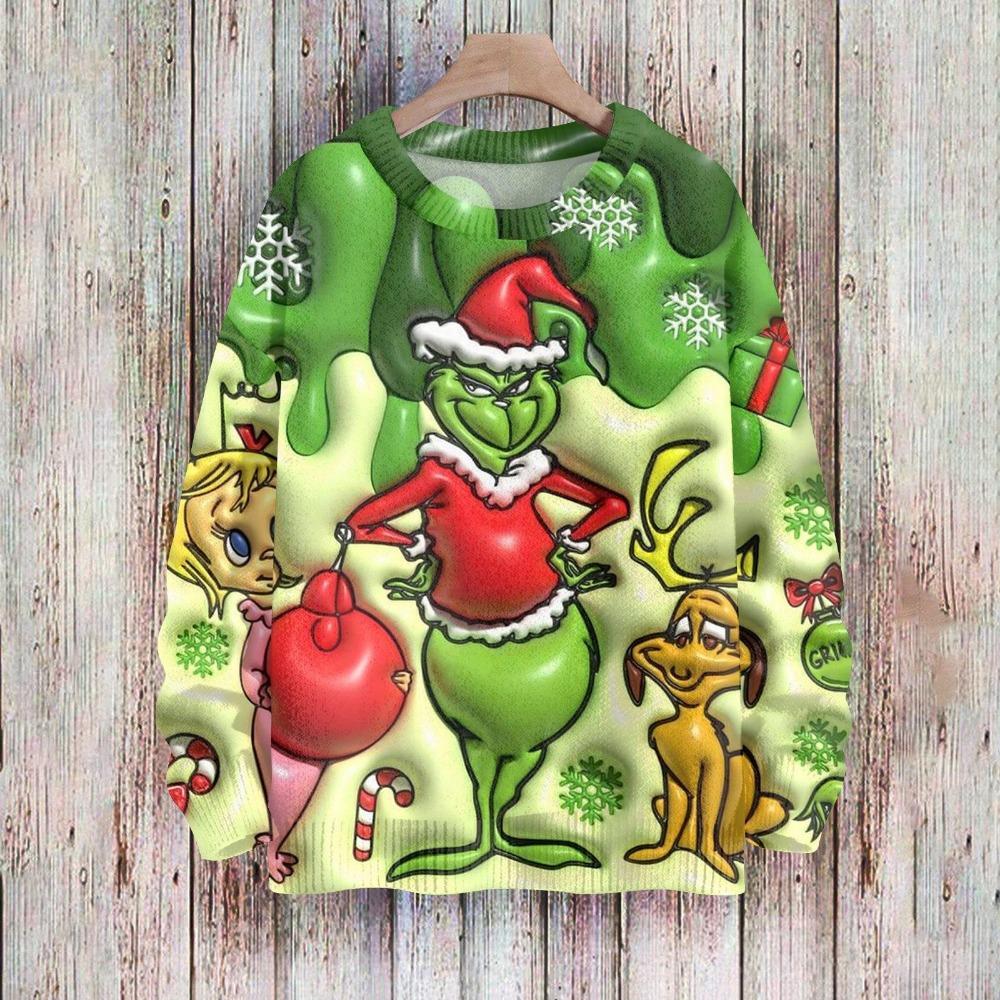 Vánoční móda Pánské Dámské tričko Zelený monster potisk O-výstřih Pulovr Top Ležérní Outdoorová mikina Dětská trička Top Oblečení