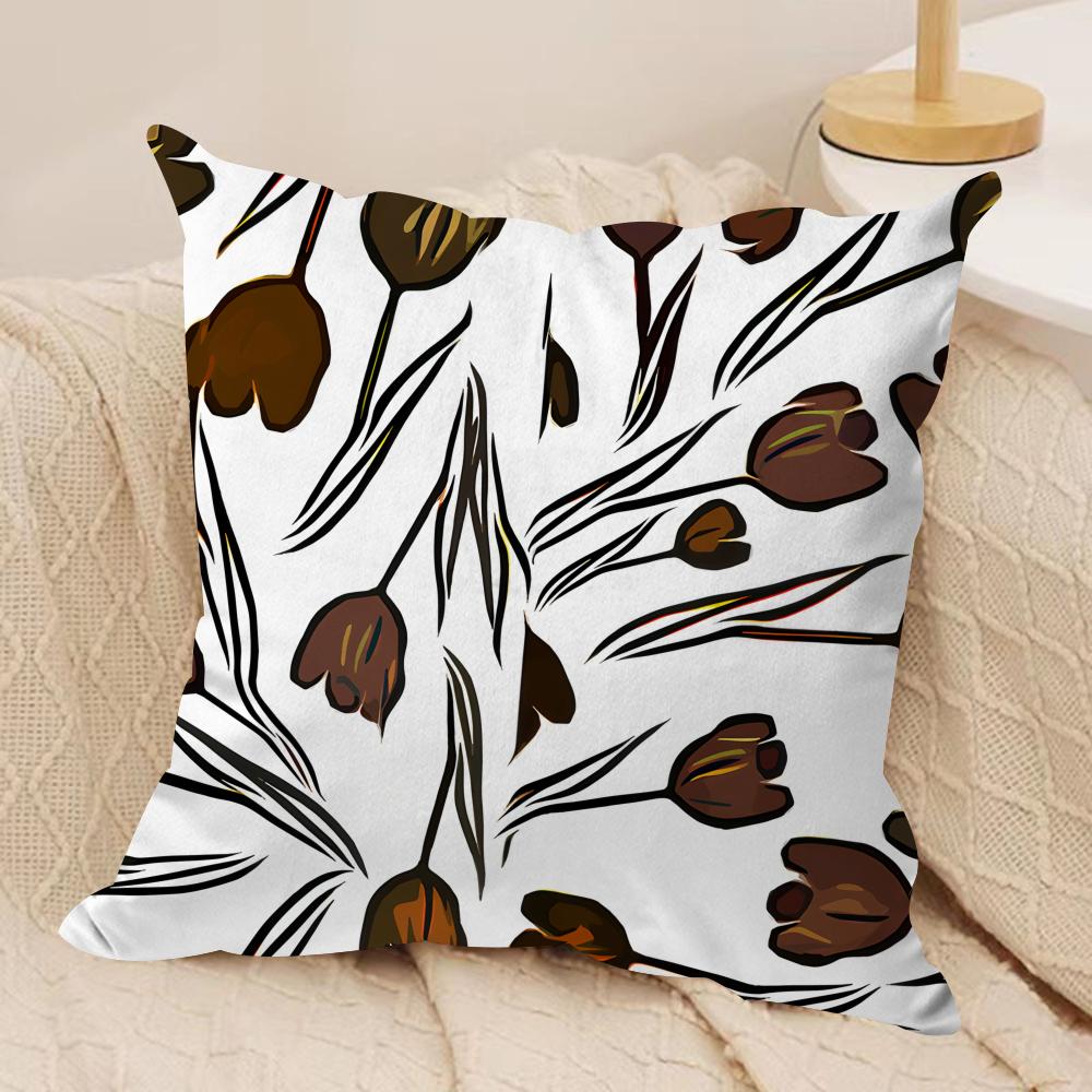 Floral Print Textile Retro Cushion Cover Silky Short Plush Invisible Zipper Dustproof Sofa Pillow Case for Home Decor