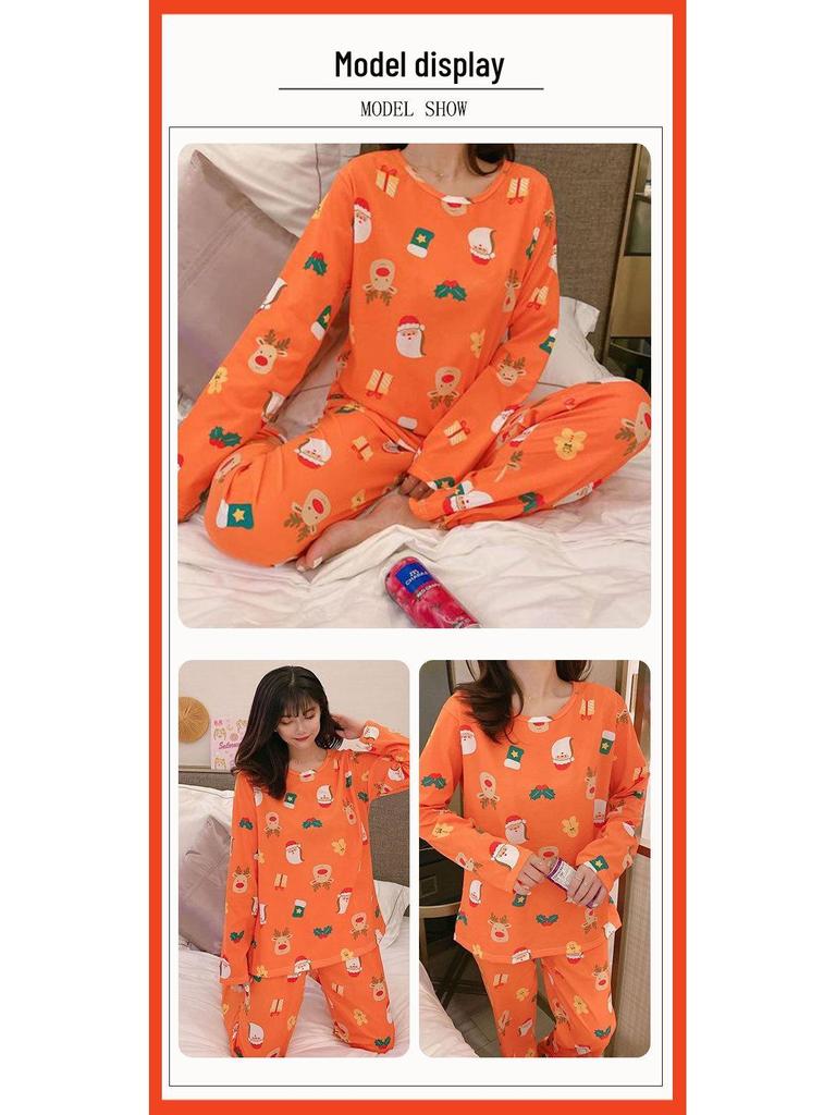 Dámské dlouhé pyžamo s motivem Santa Clause - Tenké na jaro/podzim, Módní dámský domácí oblečení