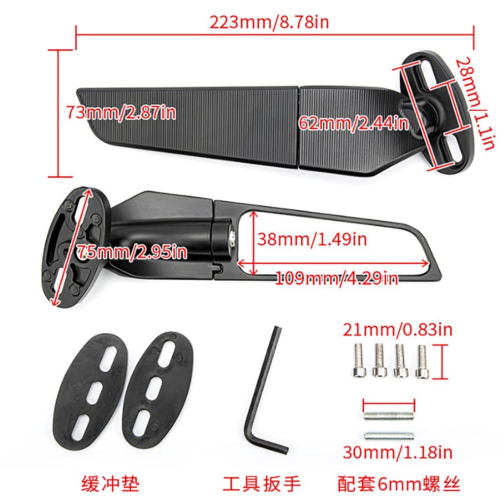 2pcs Motorcycle Rearview Mirror Adjustable Rotating Wind Wing Mirror Replacement for Ninja 250 300 H2 H4