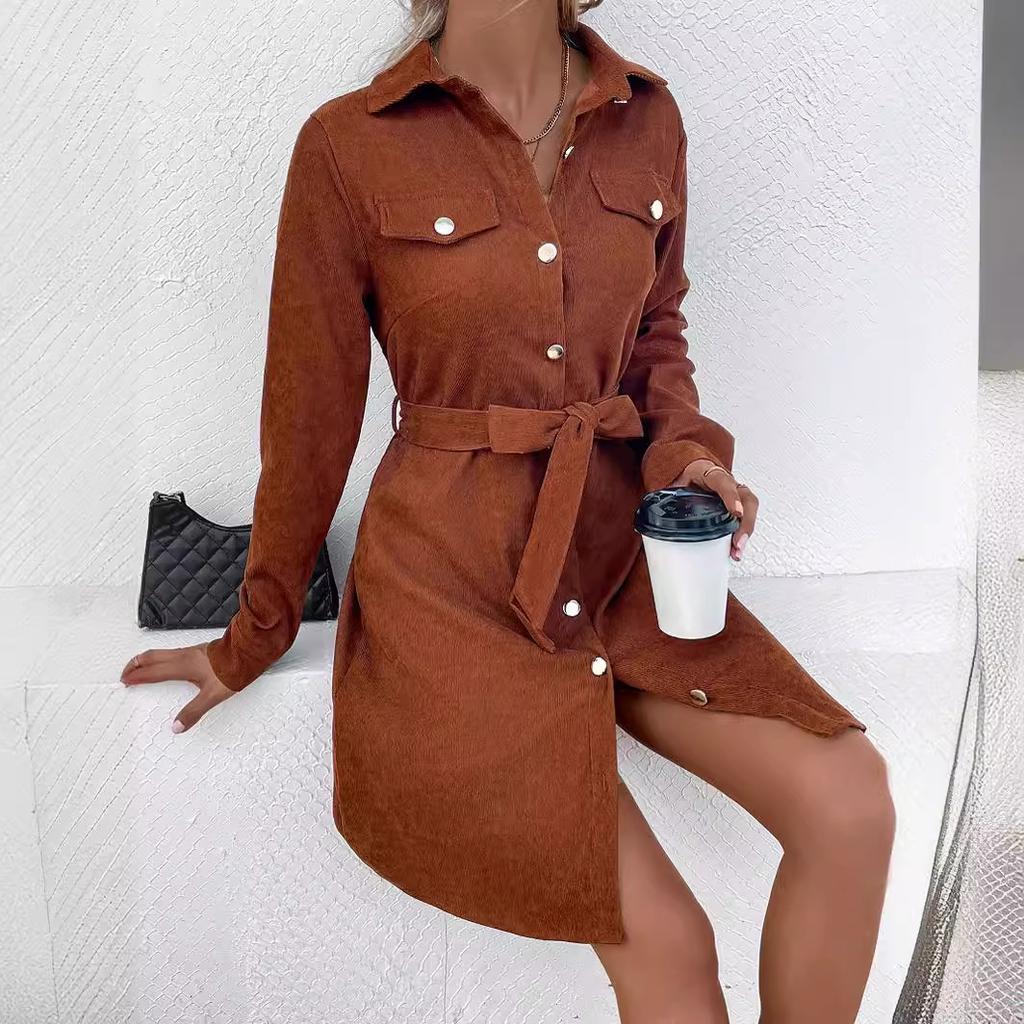 GMXIA Dámská móda podzim zima jednobarevný potisk s dlouhým rukávem ležérní šaty POLO s výstřihem