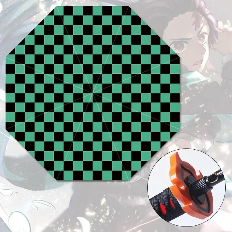 Long Kamado Tanjirou Katana Umbrella Handle UV Blocking Black Parasol Anime Demon Slayer Japanese Katana Sword Umbrella Raincoa