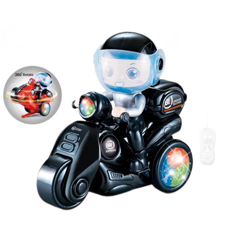 360° Stunt Remote Control Motorcycle with Spray & Lights - Children's Toy