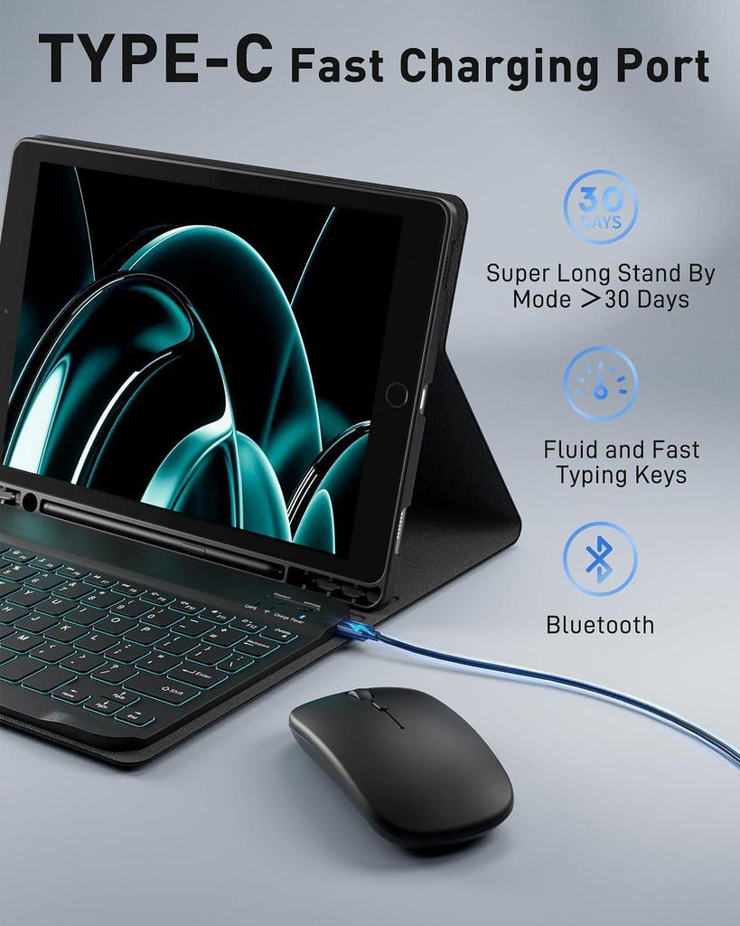 iPad Pro 11" (2018-2022) Backlit Bluetooth Keyboard & Protective Leather Case with Mouse