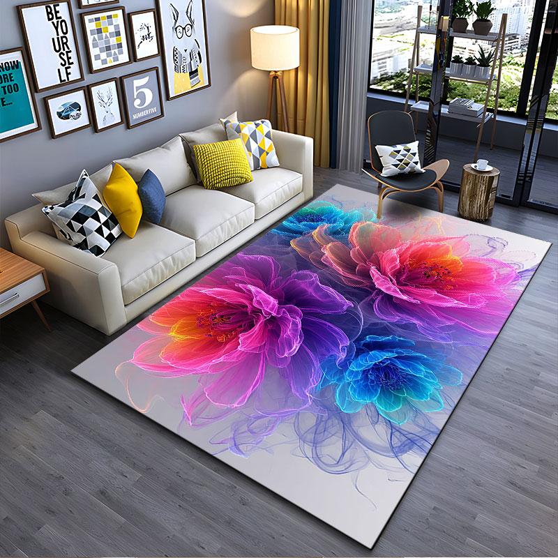 Vivid Neon Flower Pattern Carpet Suitable As a Non-slip Mat for the Living Room or Bedroom Sofa