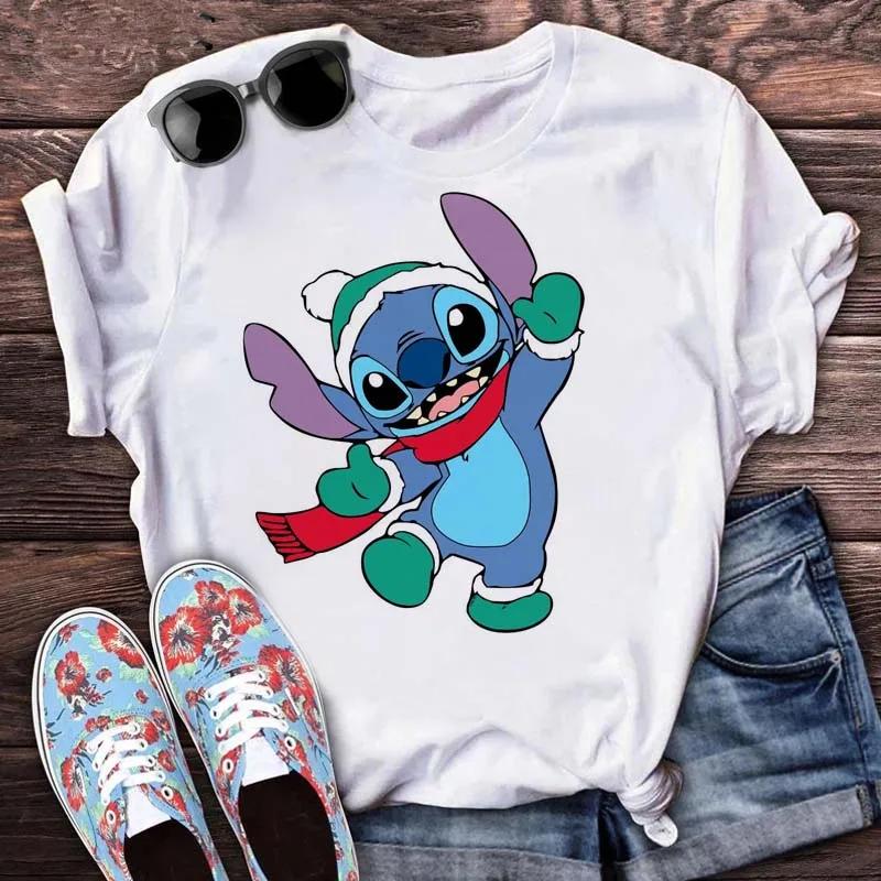 Kawaii Stitch Women's Fashion Top Casual Women's Round Neck T-Shirts Harajuku 90s Cute Stitch Women's Short Sleeves Tops Tees