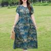 Plus Size Women's Long Dress Summer  Short Sleeve Vintage Print Dress for Women
