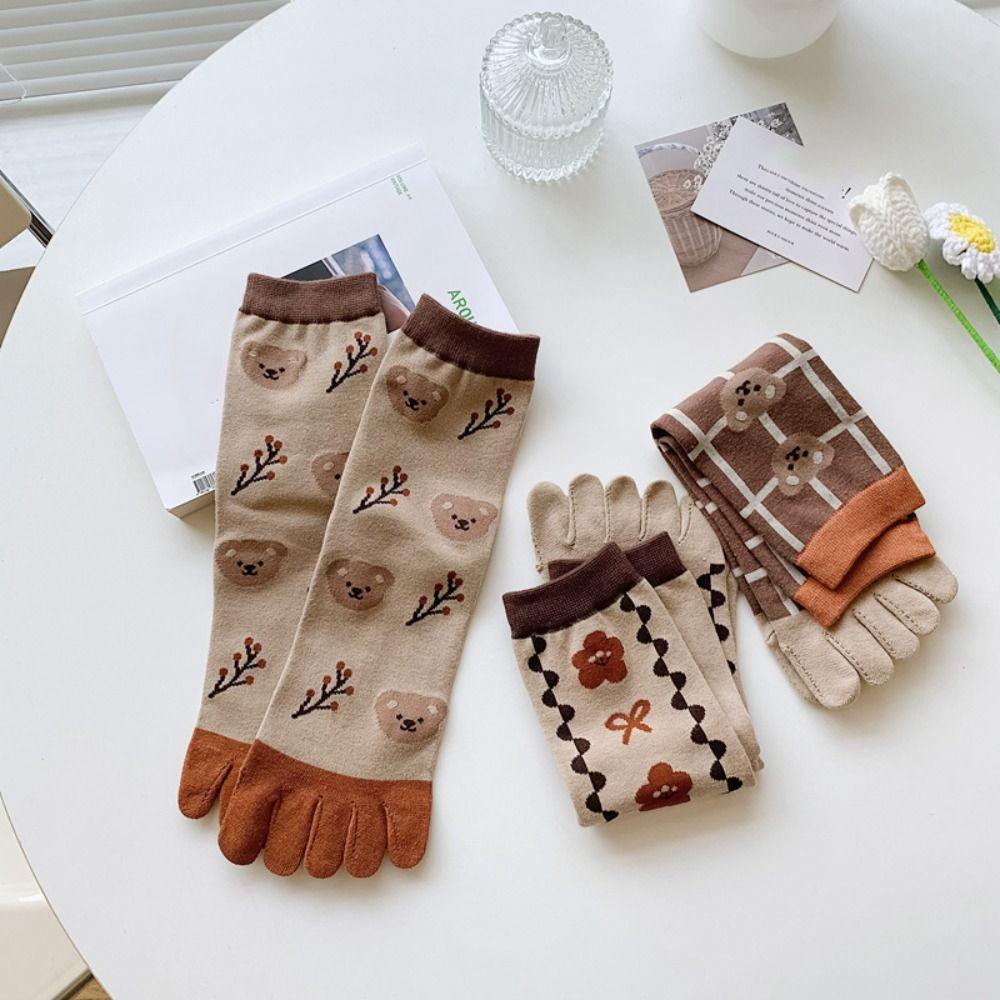 Breathable Five Finger Tube Socks Flower Toe Mid-calf Socks Soft Split Toe Short Socks  Daily
