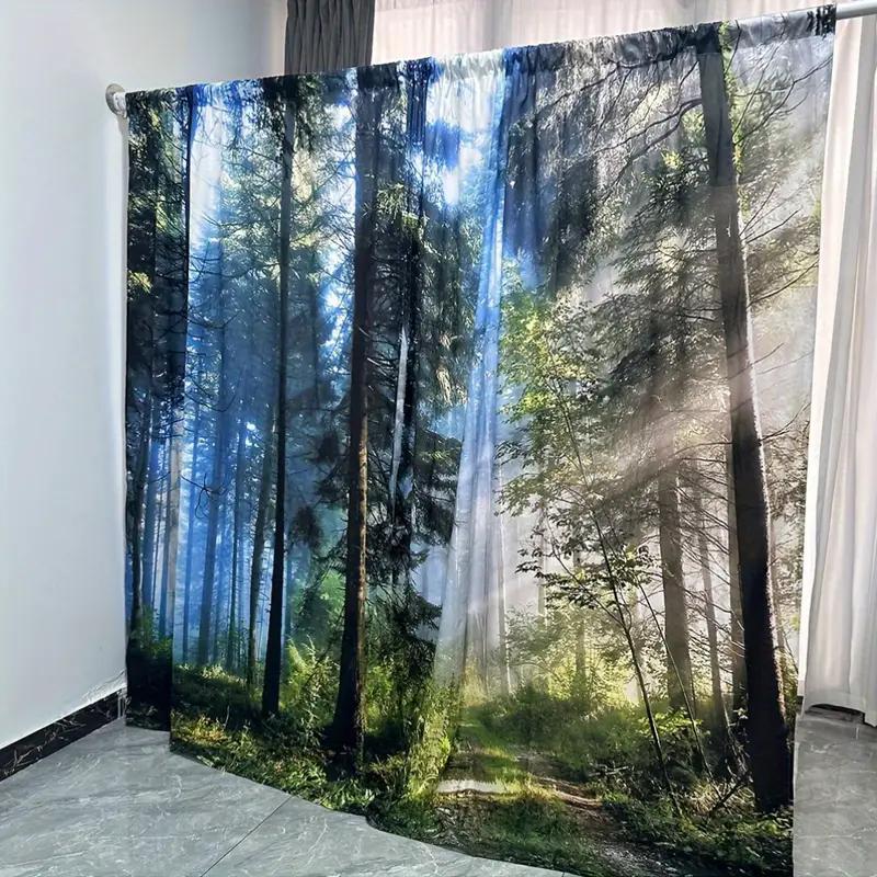 2PCS- Beautiful Forest Pattern Printed Curtains, Pole Bag Curtains, Home Decoration, Room Decoration