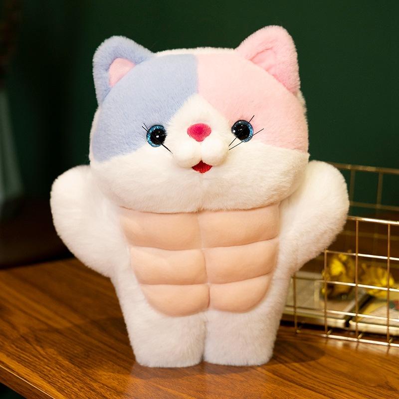 Cute Fitness Cat Doll Plush Toy Muscle Kitten Doll Children Accompany Pillow Rag Doll
