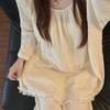 Girls' Solid Color Loose and Thin Tassel Design Pajamas Women's Spring and Autumn Simple Casual Small Fresh Home Service