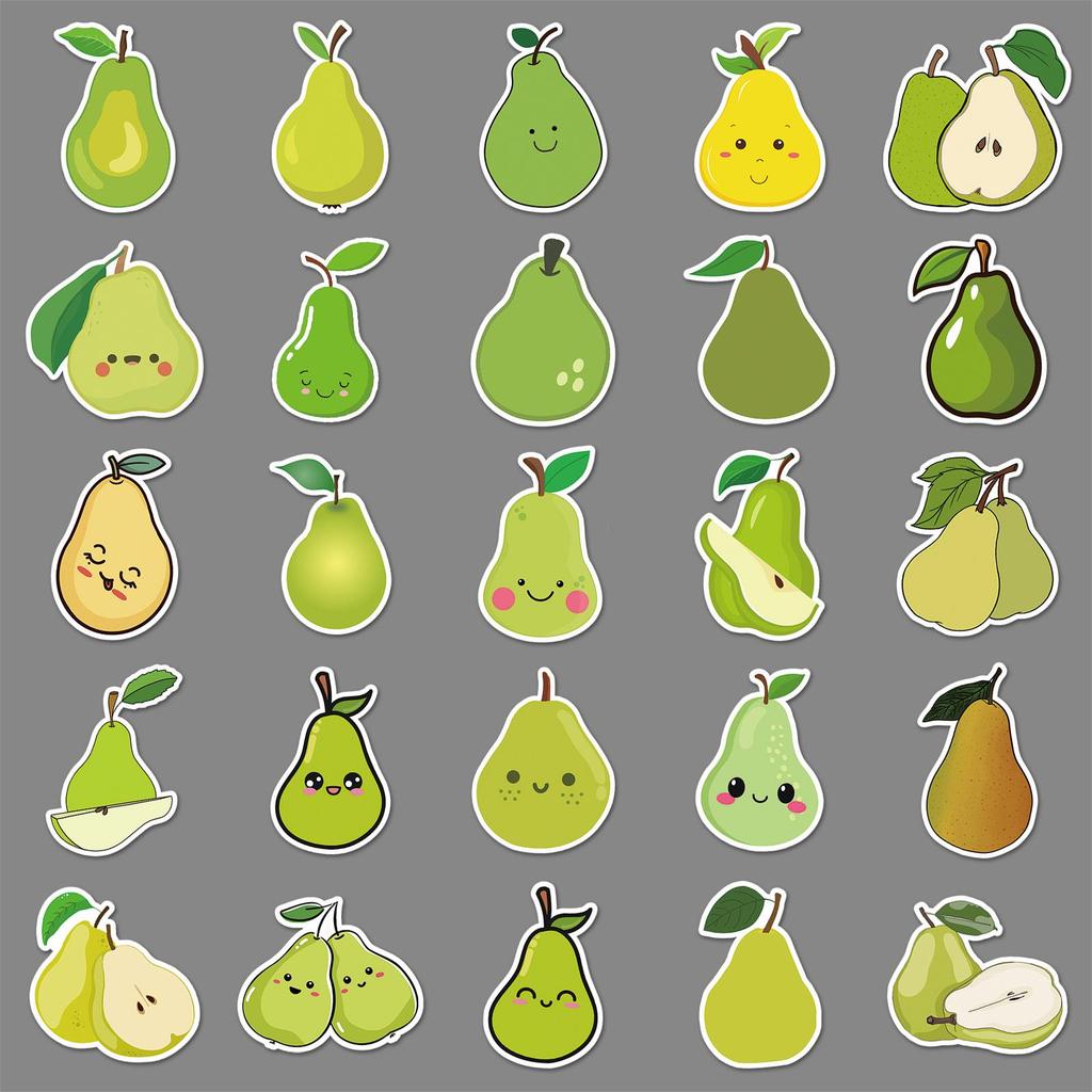 50 Pear Stickers - Cartoon Fruit, Cute & Waterproof for DIY Decoration, Notebooks, Phone Cases & Planners