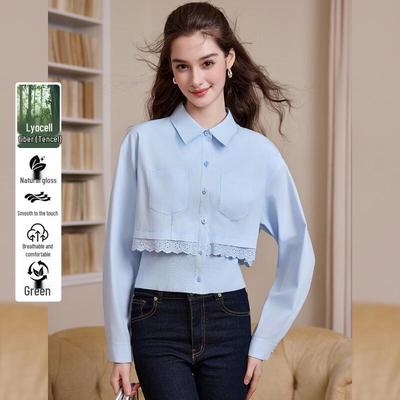 Bailuyu Faux Two-Piece Spliced Design Cotton-Blend Shirt