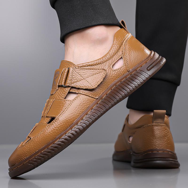 Fashion Split Layer Cowhide Business Casual Hollow Out Shoes Quality Classic Sandals Summer Outdoor Men's Leather Breathable Men Sandals