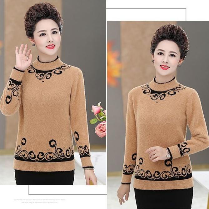 Women's Fleece Sweater Autumn Winter Thick and Warm Printed Plus-Size Sweater Loose Stretch Knit Pullover Top