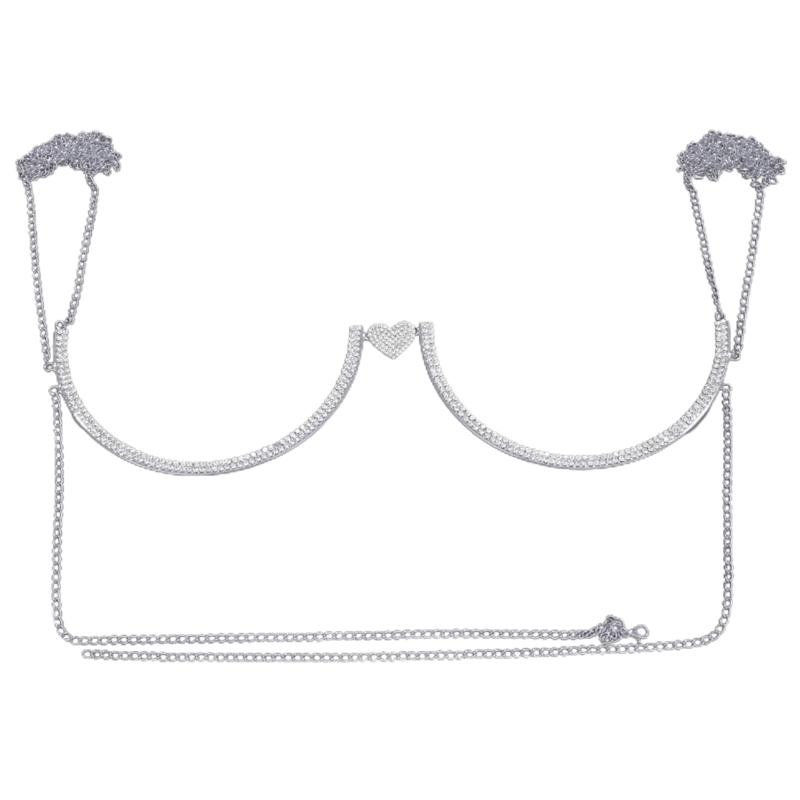 

Цепочка на грудь Body Jewelry Стразы Кронштейн для груди Цепочка на грудь Body Jewelry Бикини Кристальное Сердце Декор С ремешком 1 серебряный