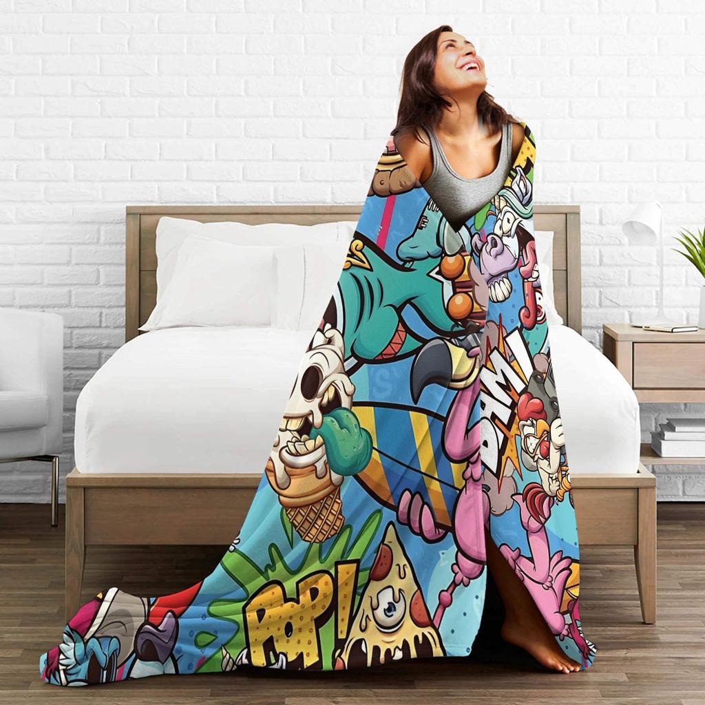 Cartoon Cute Doodle Plush Blankets Students  Flannel Throw Blanket For Home Warm Soft Custom Quality Bedspread Birthday Present