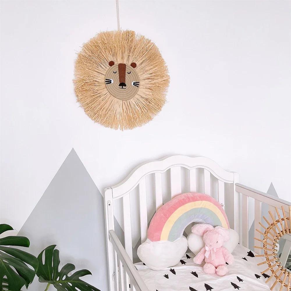 INS Decor-Nordic Home Decoration, Cotton Lafite Woven Tiger Lion Pendant,Wall Ornament for Nursery,Children,Kid Room Decoration
