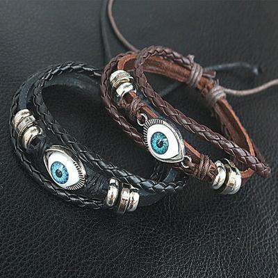 Adjustable Beaded Cat's Eye PU Braided Bracelet