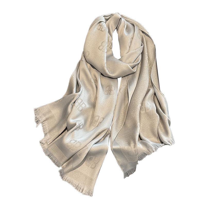 High Fashion Spring And Summer Long Silk Scarf Silk Shawl Scarf Fashion Versatile Tencel Cotton Letter Scarf
