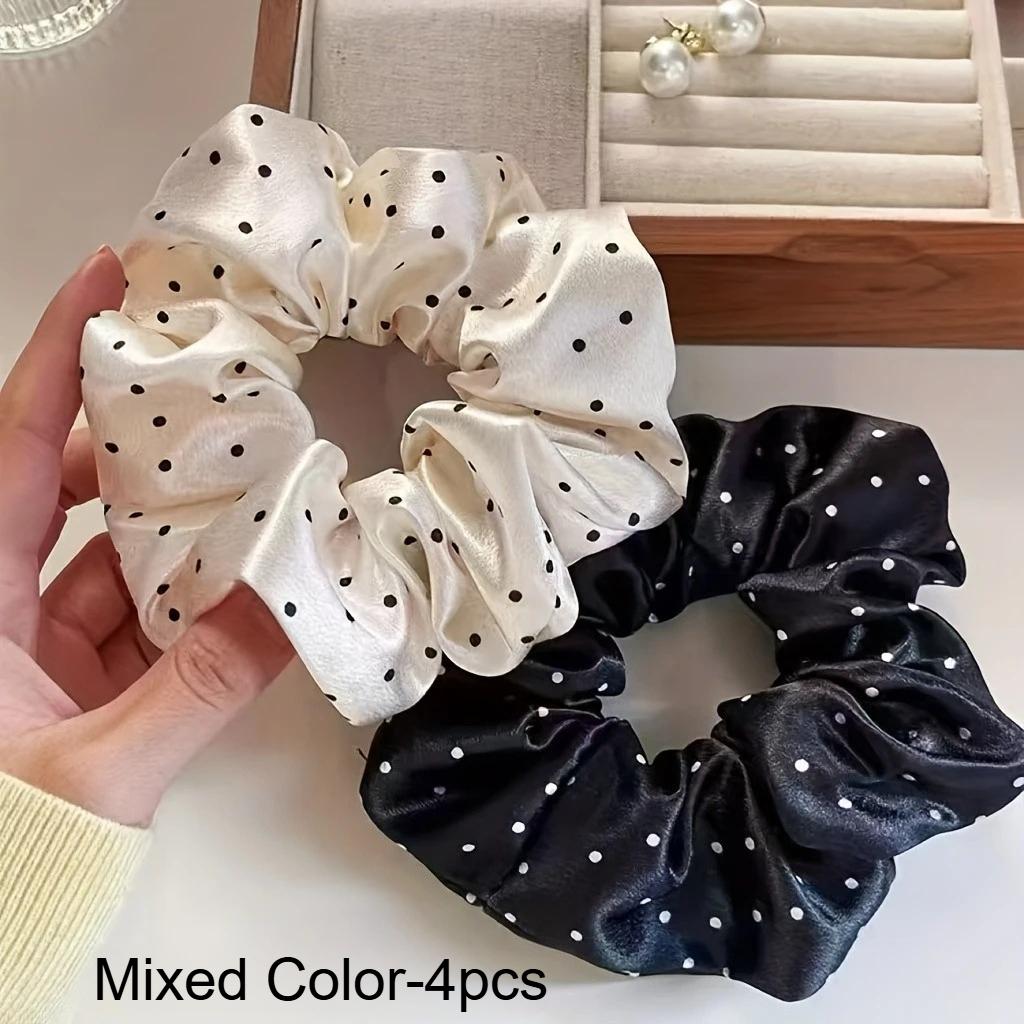 

4 шт. Новые корейские черные и белые резинки для волос в горошек, большие резинки для волос, женские элегантные резинки для волос, держатель для хвоста, головные уборы