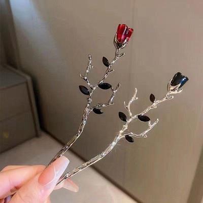 Retro Chinese-Style Rose Hairpin Headdress