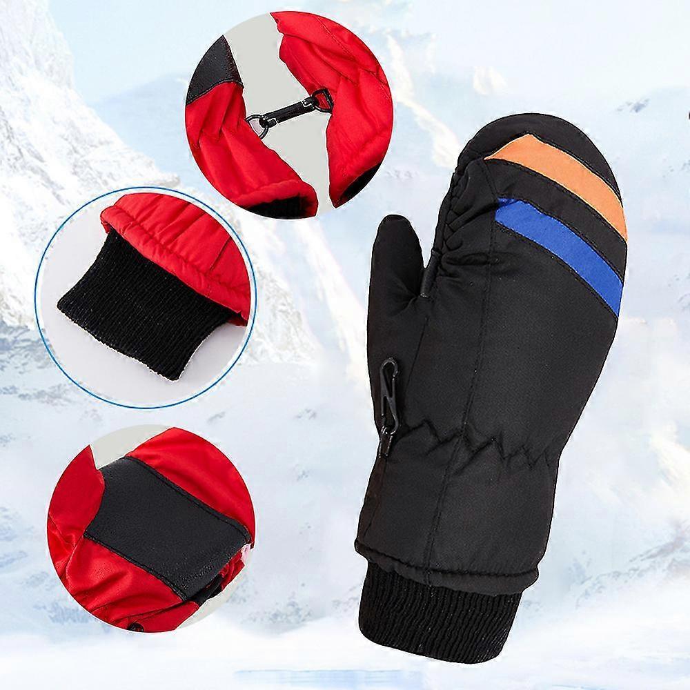 Waterproof Ski Mittens For Kids Skiing, Black