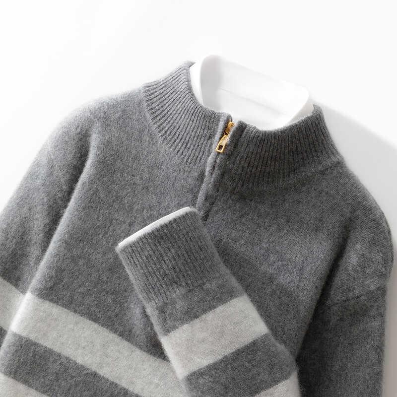 

Men s Thickened Cashmere Knit Sweater, Color Block Half-High Neck, Loose Fit, 100% Wool for Casual Autumn/Winter Wear. 3XL (95-100 kg) сірий колір