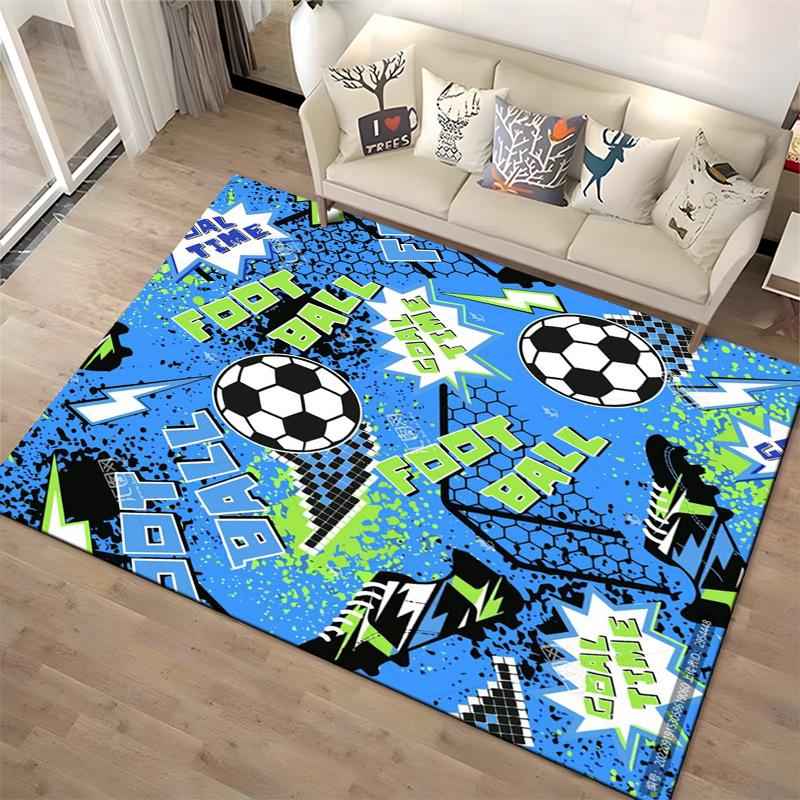 Soccer-Themed Carpet with "Foot Ball" Print and Goal Time Design Suitable for Use As an Anti-slip for Living Room Bedroom Sofas