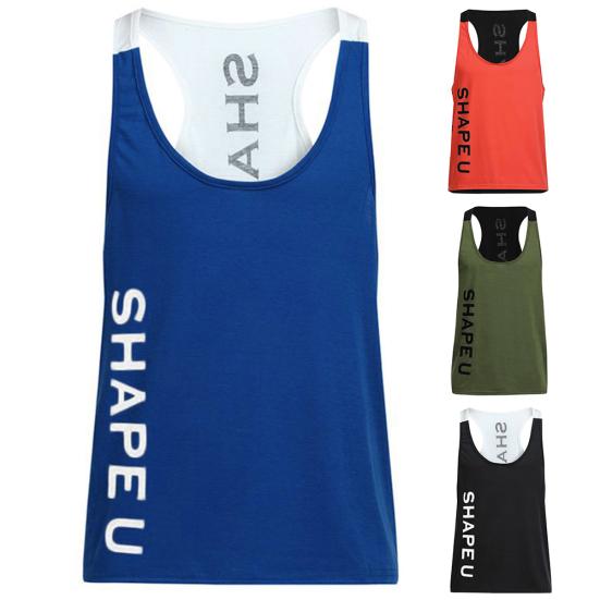 Erkek Harf Baskılı Renk Bloklu Kolsuz U Yaka Yelek Slim Fit Fitness Atlet