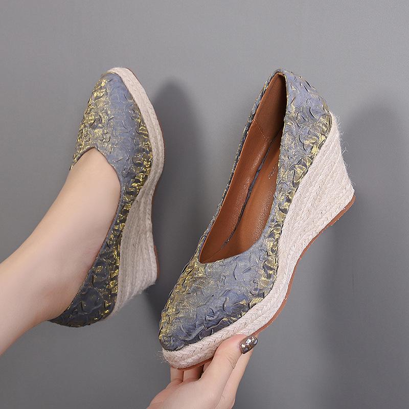 

Retro Elegant Women Wedge High Heels Pumps Fashion Comfortable Party Heels for Ladies Wedding Dating Daily Formal Occasion 42 сірий