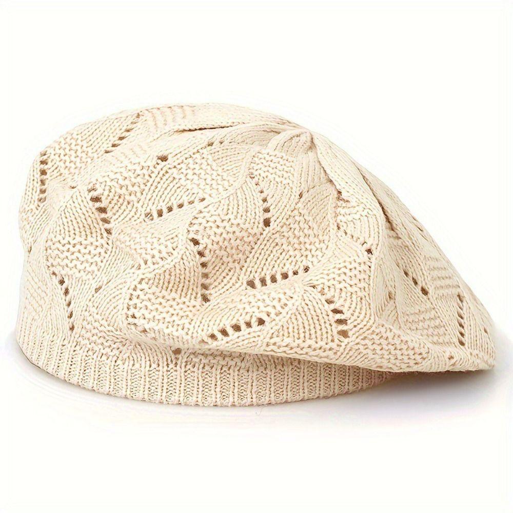 Women's Plain Color Knit Beret Hat Ladies French Artist Beanie Beret Hats Spring Casual Thin Acrylic Berets for Women