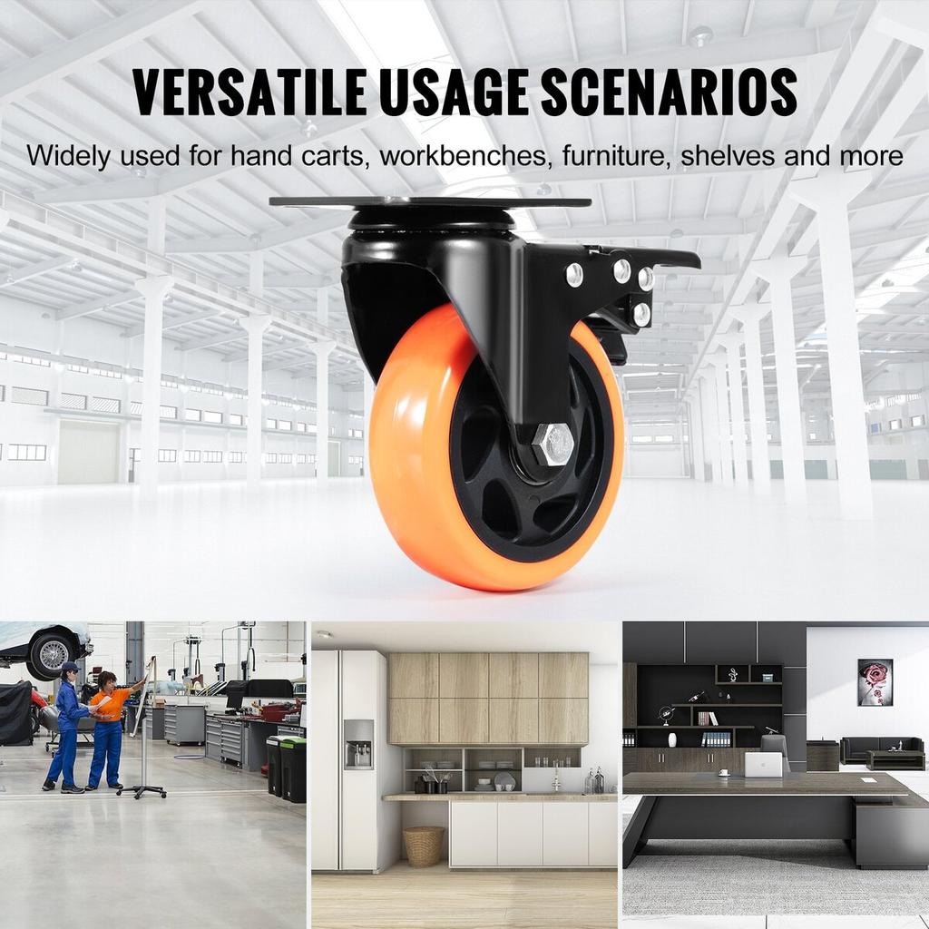 Caster Wheels, 4-inch Swivel Plate Casters, Set of 4, with Security A/B Locking No Noise PVC Wheels, Heavy Duty 350 lbs Load Capacity Per Caster,