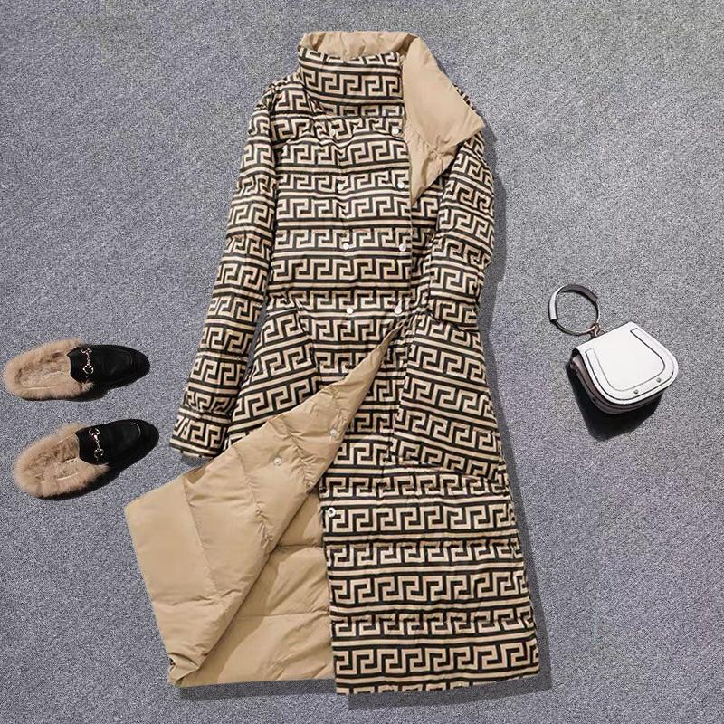 2024 Winter New Double-sided Wear Medium and Long Thin Temperament Literary Down Jacket, Stand-up Collar Jacket On Both Sides Women's Clothing
