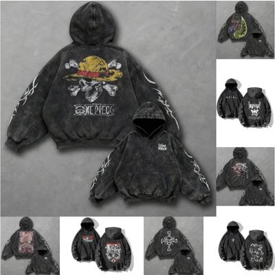 Autumn Anime Print Vintage Hoodie Men Women Pullover Sweatshirt Oversized Long Sleeve Top Harajuku Streetwear