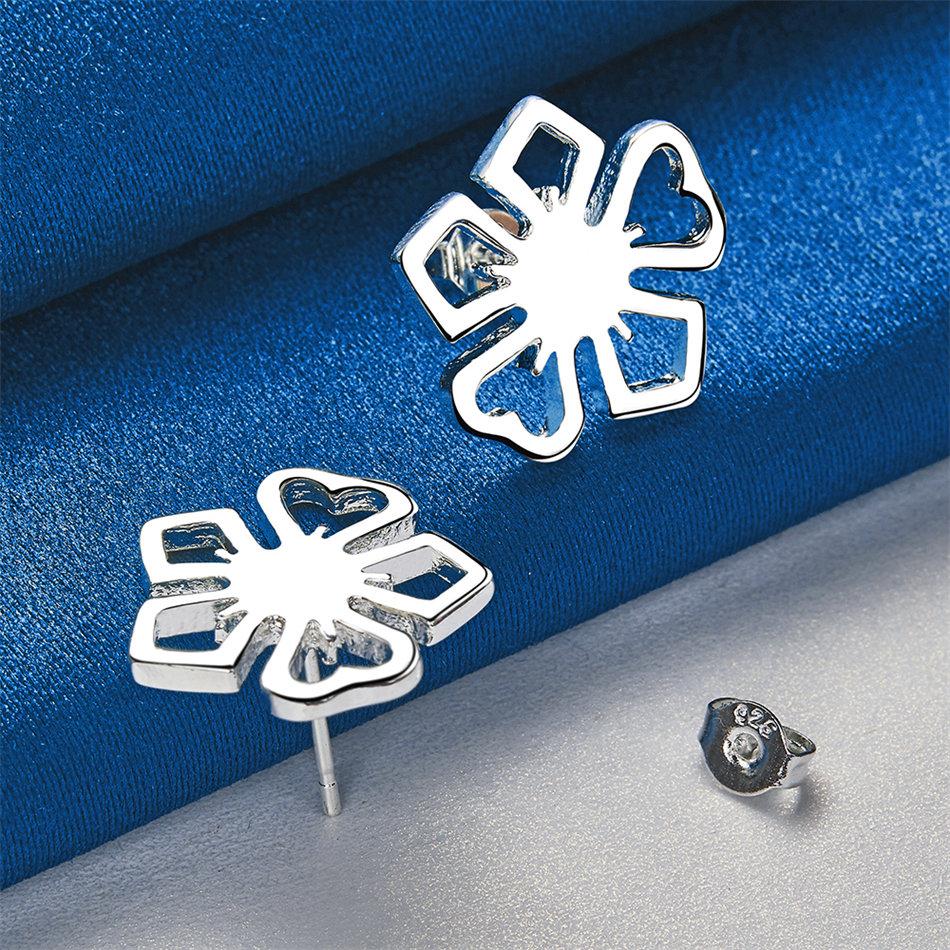 925 Sterling Silver Exquisite Hollow Flower Stud Earrings for Women Fashion Wedding Party Jewelry Charm Gift