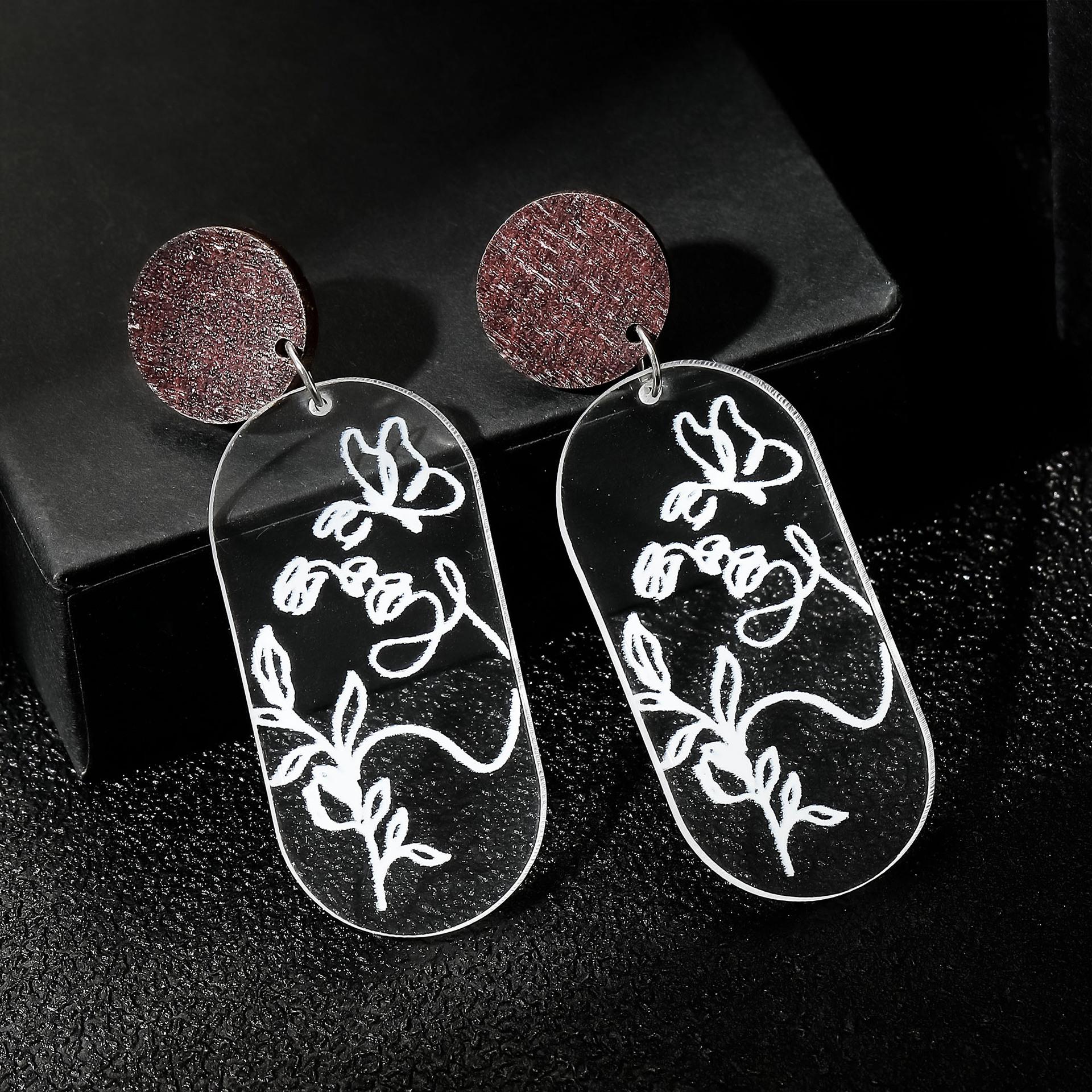 

Женские серьги-капли из прозрачного акрила с цветочным узором в свежем лесном стиле one size